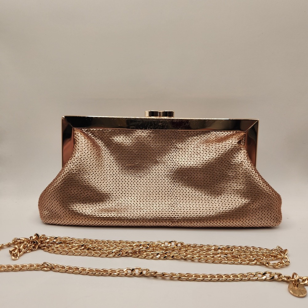 Olga Berg Zephyr Sequin Clutch Bag Champagne Gold Sequined Evening Handbag Purse